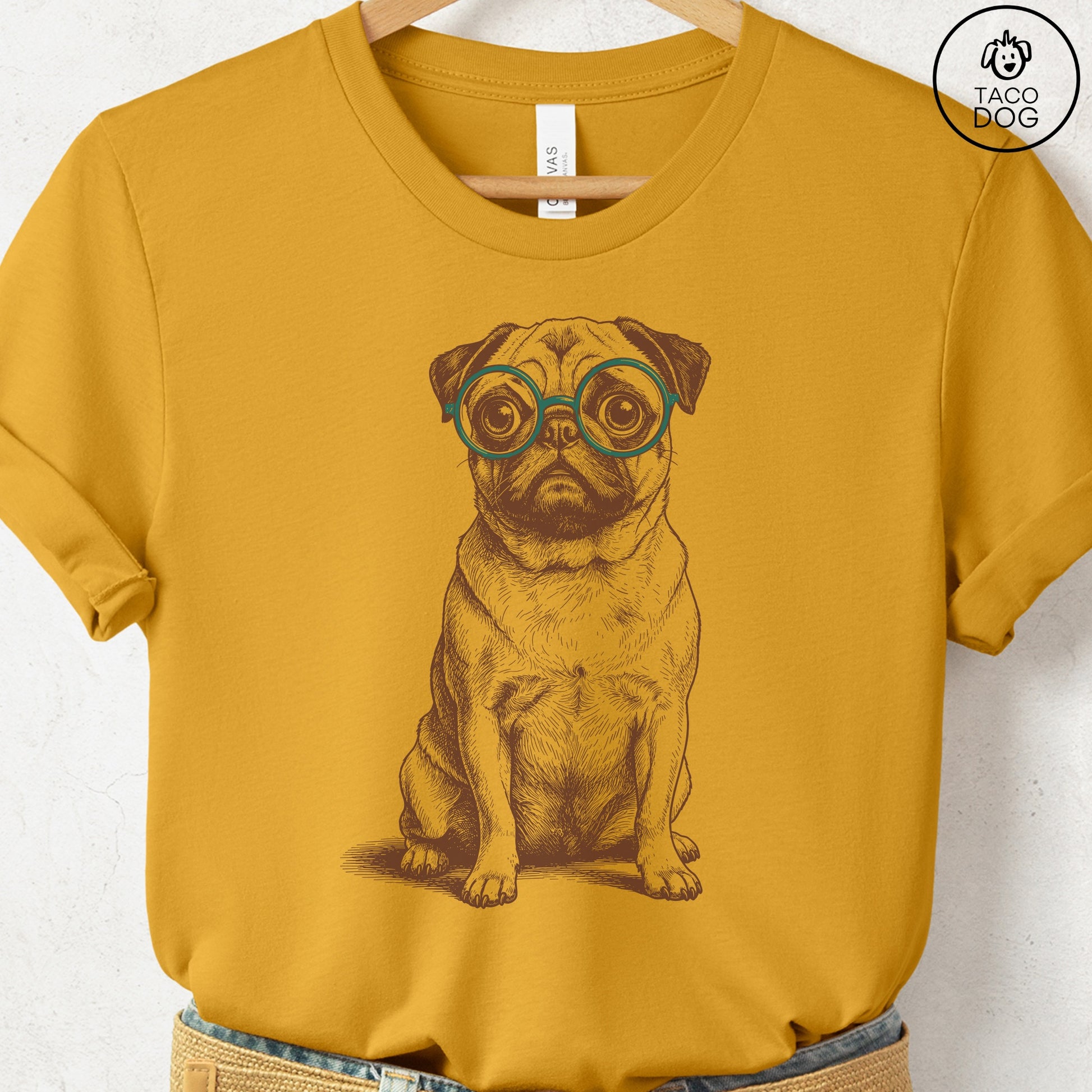Pug Spectacles T-Shirt Mustard S Taco-Dog