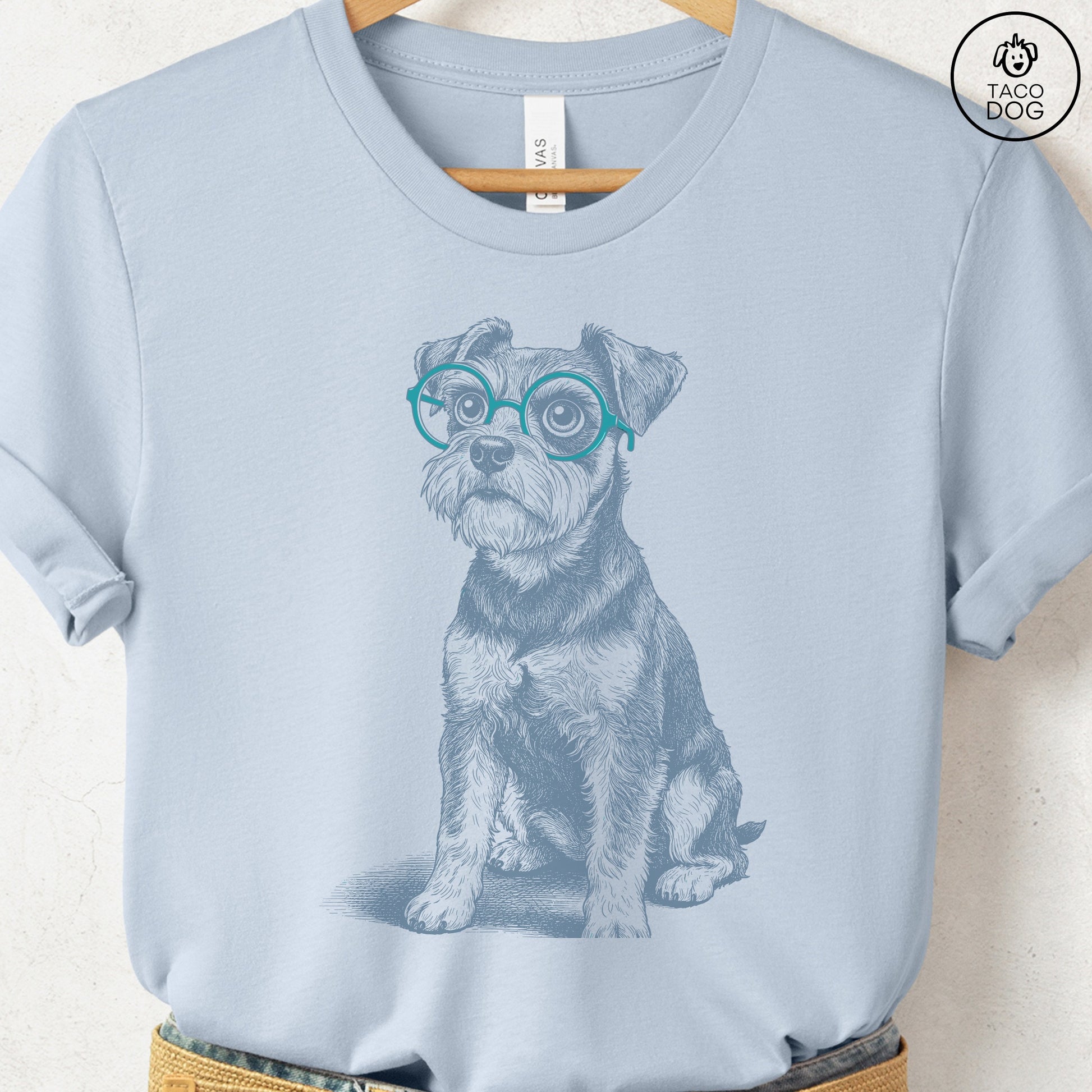 Schnauzer Spectacles T-Shirt Light Blue S Taco-Dog