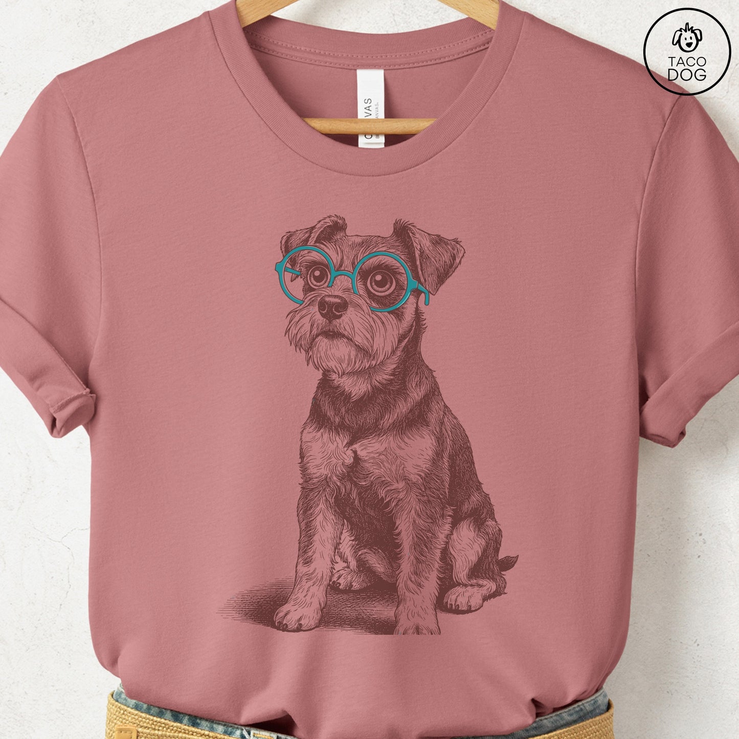 Schnauzer Spectacles T-Shirt Heather Mauve S Taco-Dog
