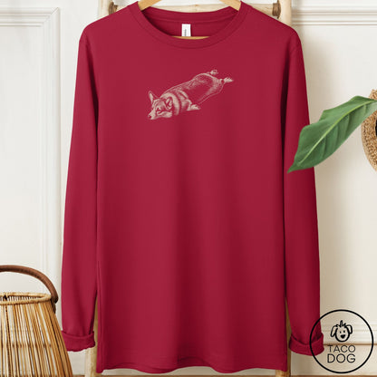 Corgi Sploot Long Sleeve Tee Cardinal Taco-Dog