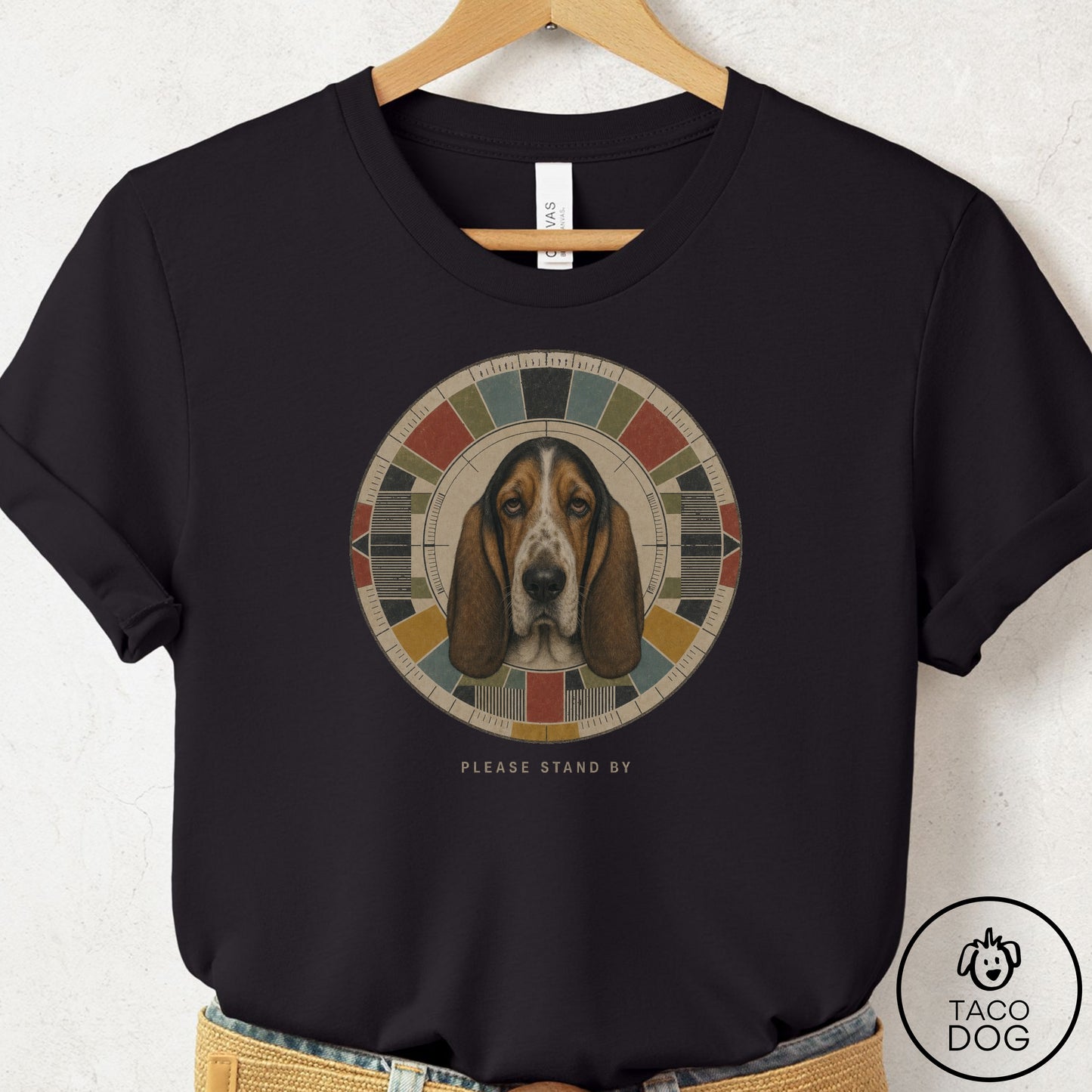 Basset Hound Stand by T-Shirt Black Taco-Dog