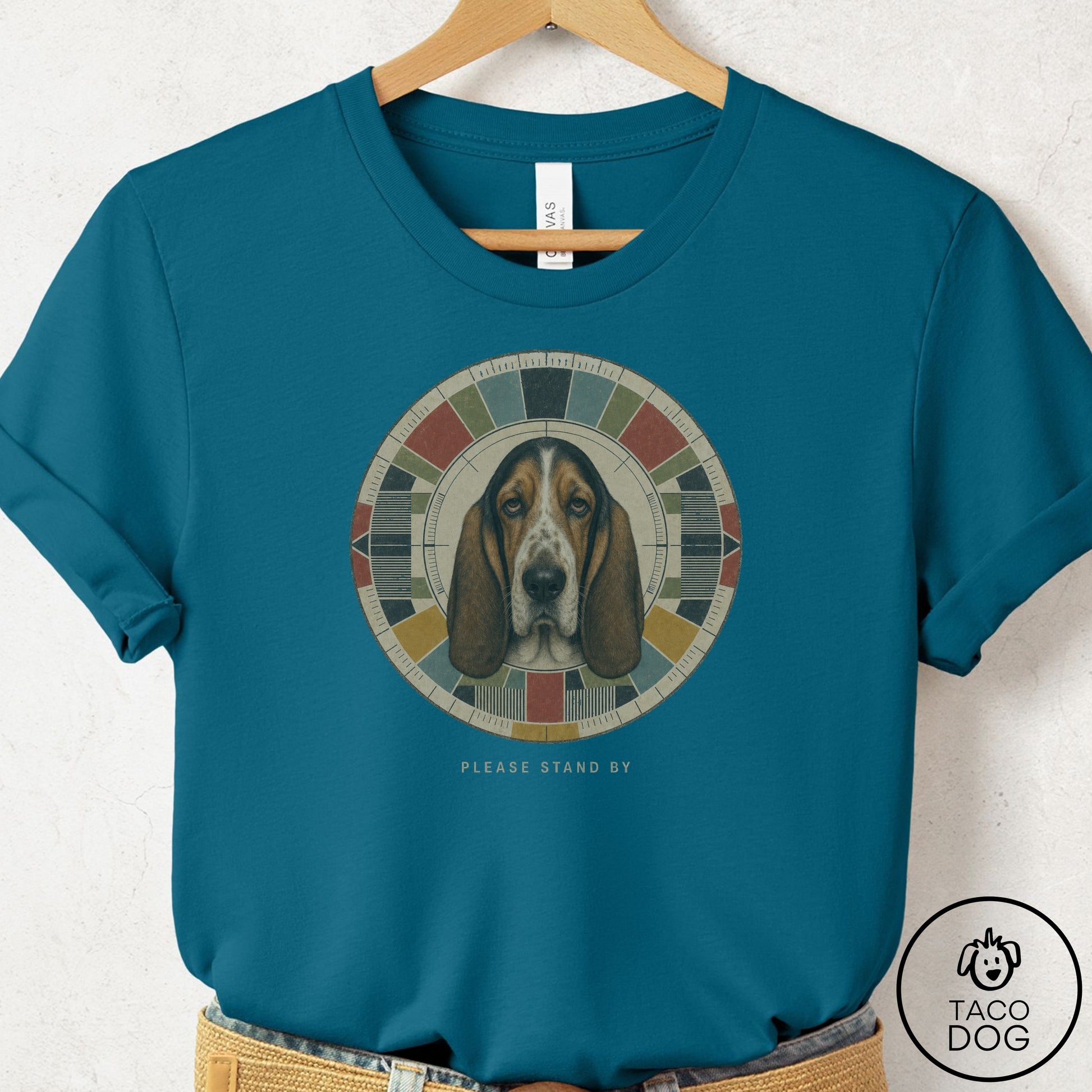 Basset Hound Stand by T-Shirt Deep Teal Taco-Dog