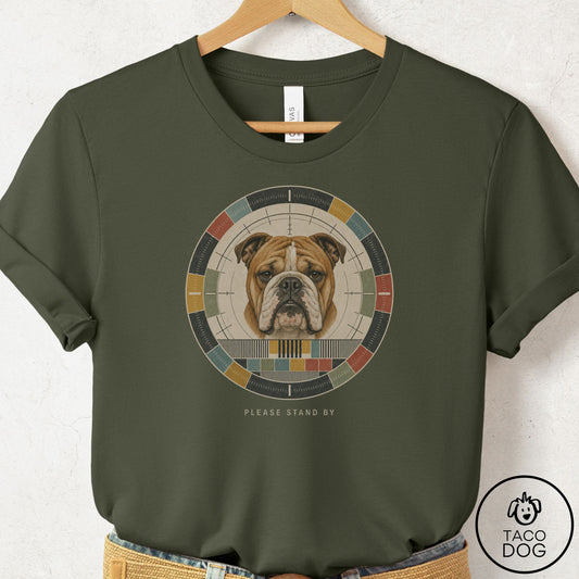 English Bulldog Stand by T-Shirt Military Green Taco-Dog