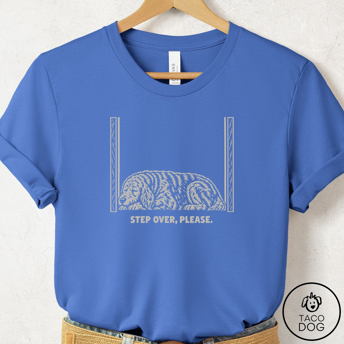 Doodle Step Over Please T-Shirt Columbia Blue Taco-Dog