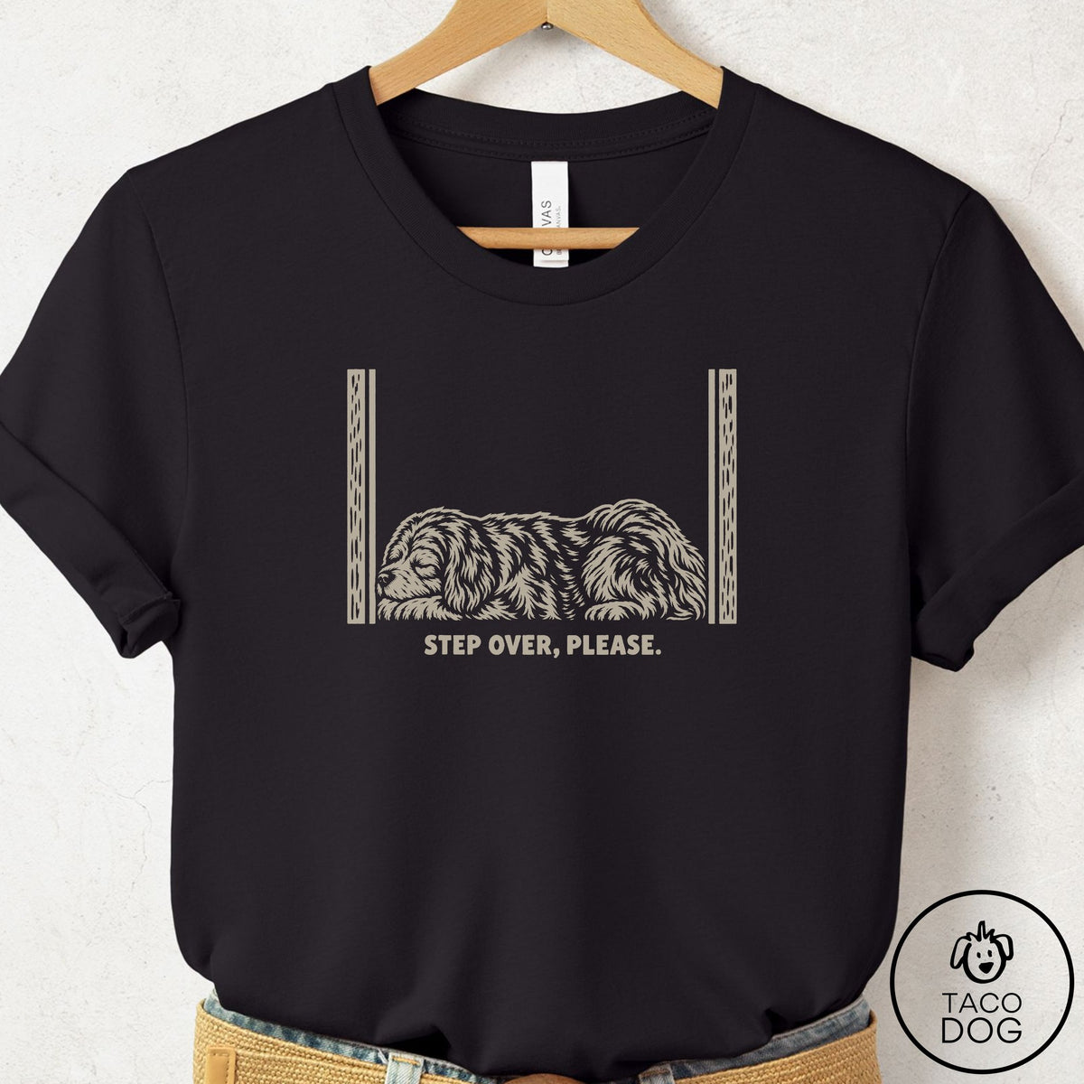 Havanese Step Over Please T-Shirt Black Taco-Dog