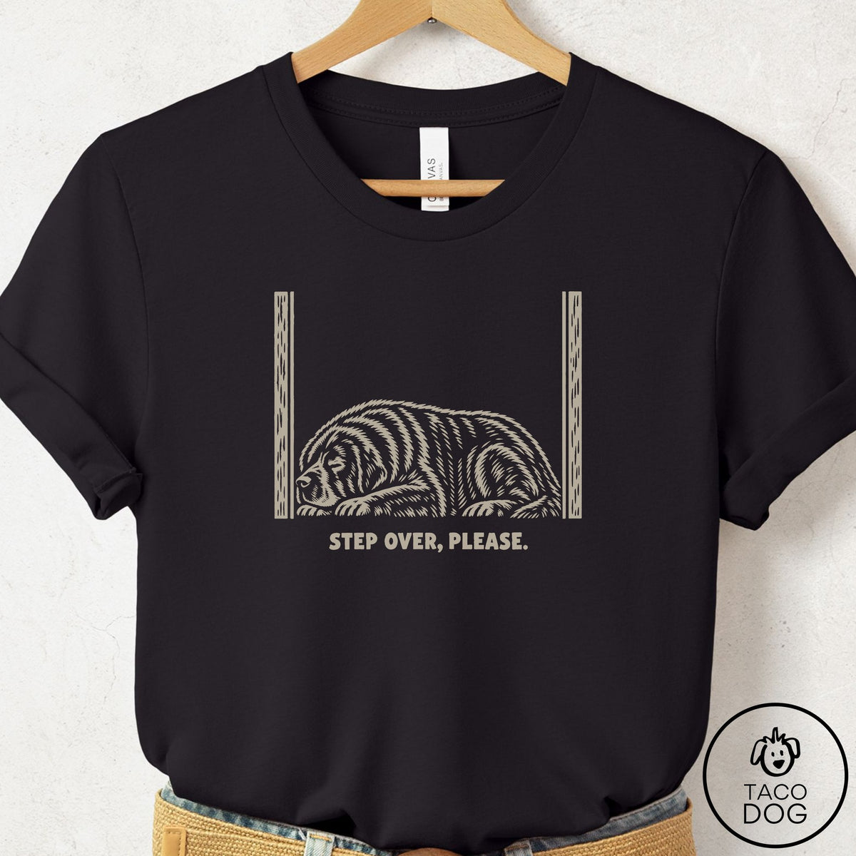 Newfoundland Step Over Please T-Shirt Black Taco-Dog