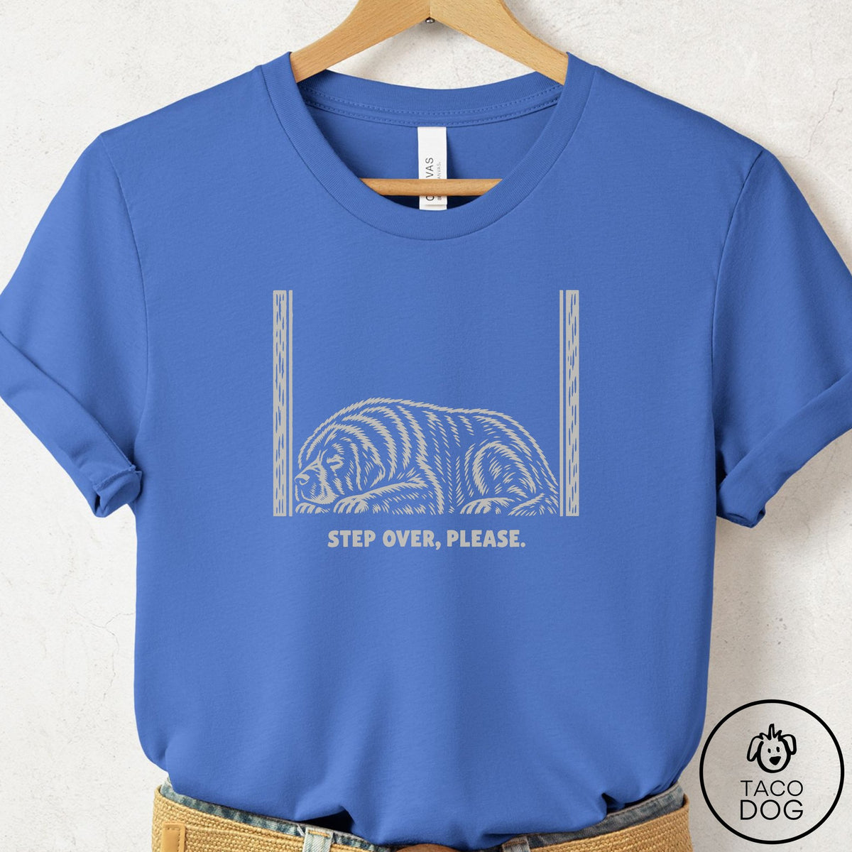 Newfoundland Step Over Please T-Shirt Columbia Blue Taco-Dog