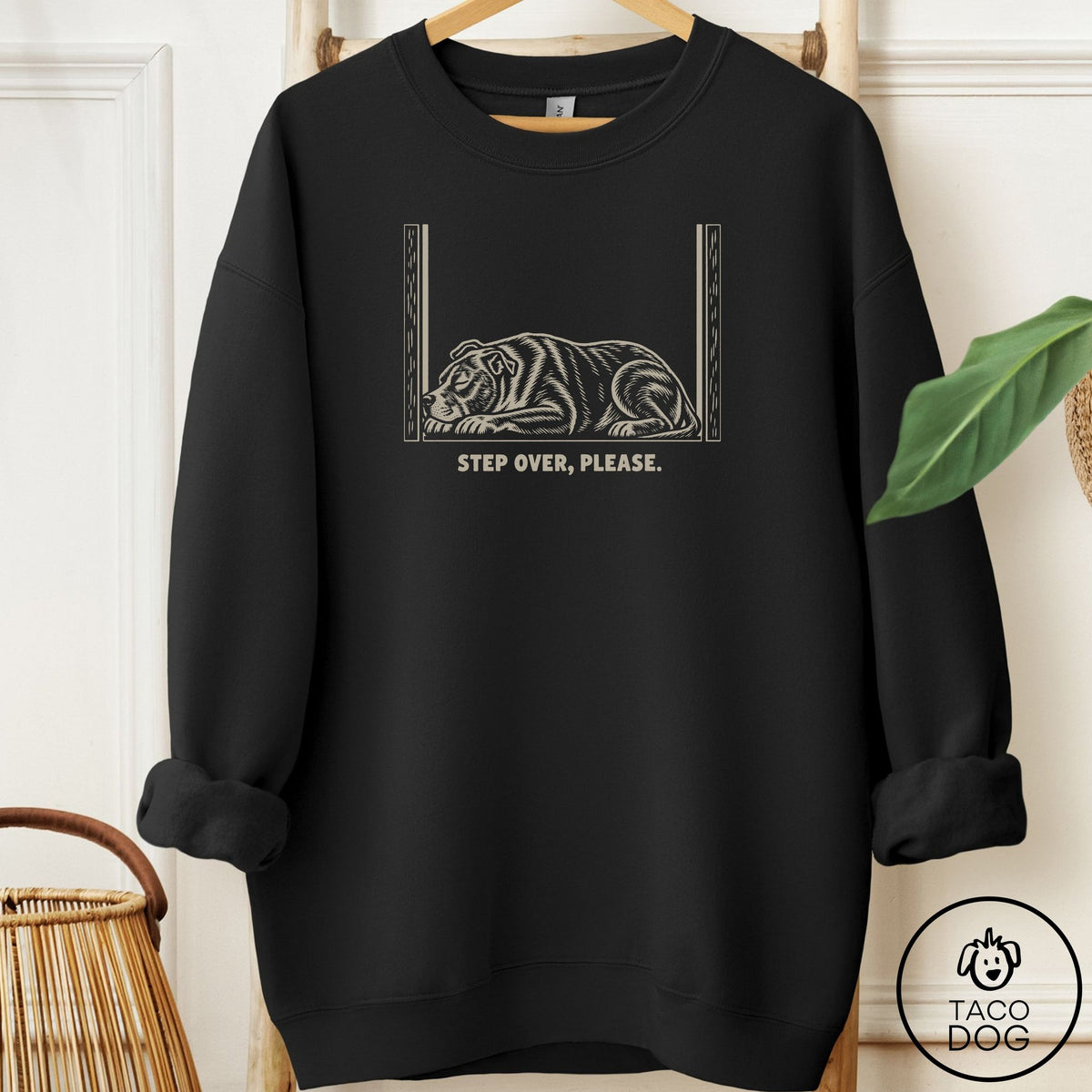 Pitbull Step Over Please Sweatshirt Black Taco-Dog