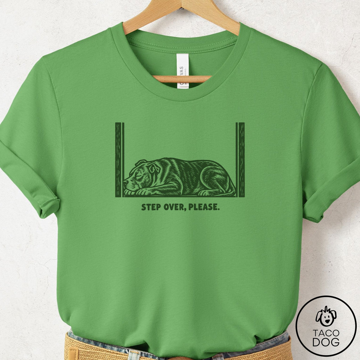 Pitbull Step Over Please T-Shirt Leaf Taco-Dog