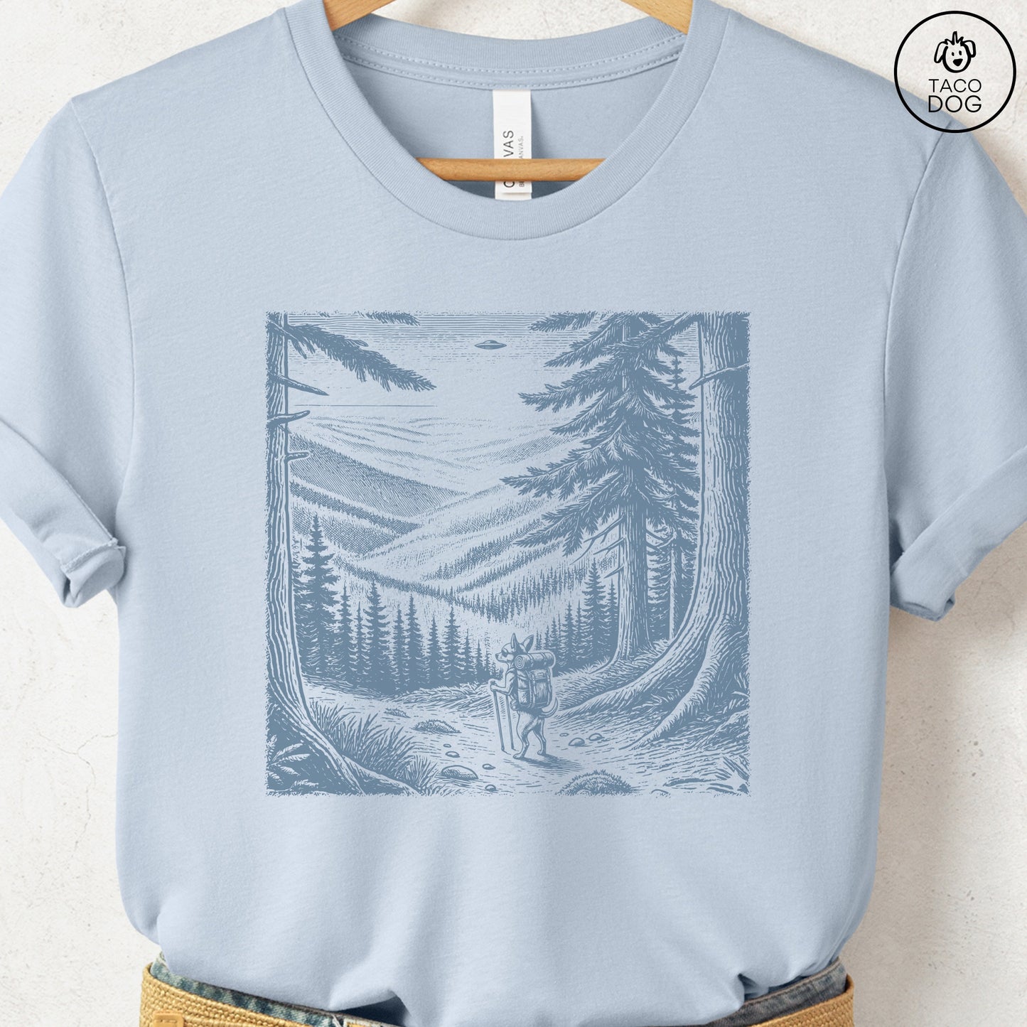 Chihuahua Hiking T-Shirt Light Blue Taco-Dog