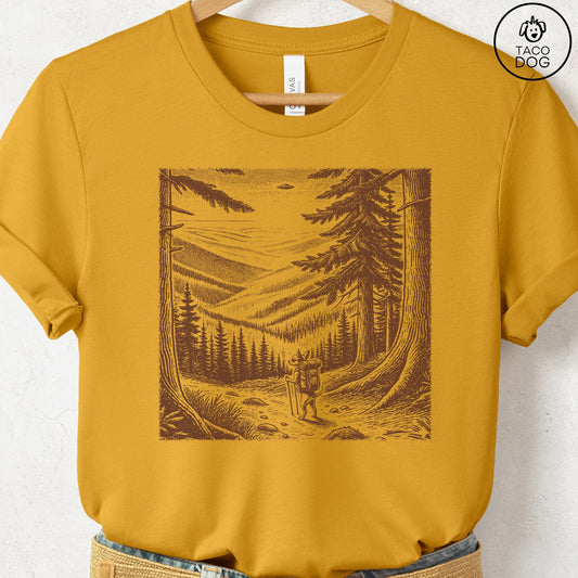 Chihuahua Hiking T-Shirt Mustard Taco-Dog