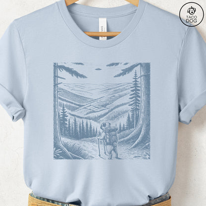 Pug Hiking T-Shirt Light Blue Taco-Dog