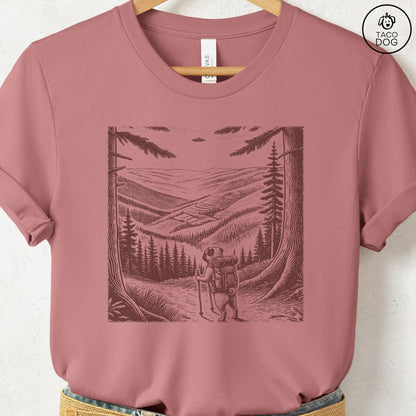 Pug Hiking T-Shirt Heather Mauve Taco-Dog