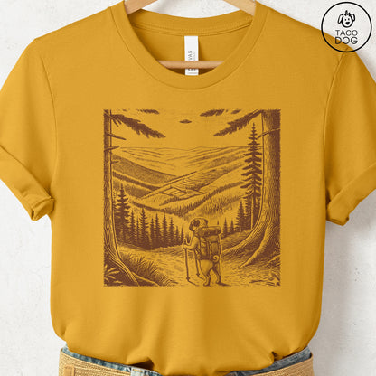 Pug Hiking T-Shirt Mustard Taco-Dog
