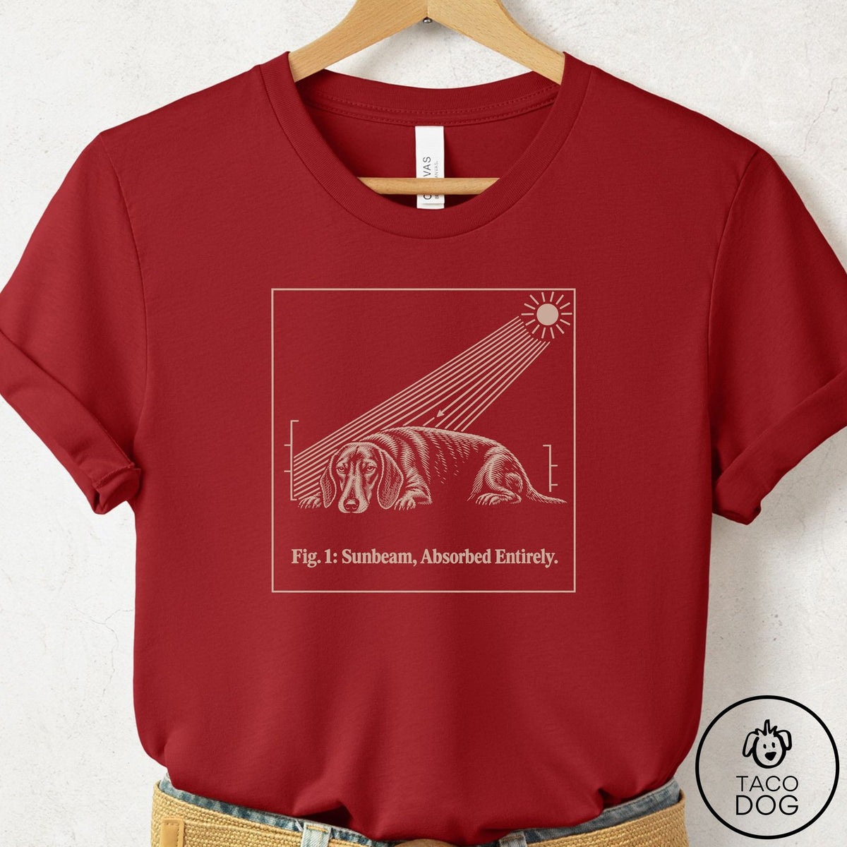 Dachshund Sunbeam T-Shirt Canvas Red Taco-Dog