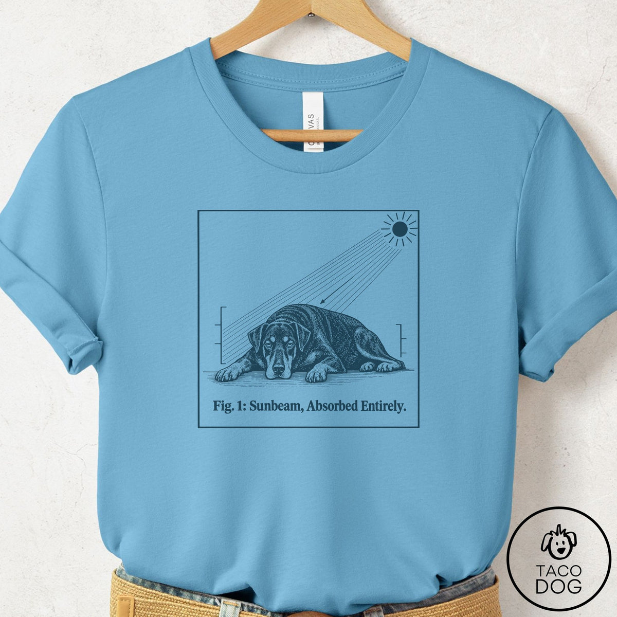 Doberman Sunbeam T-Shirt Ocean Blue Taco-Dog
