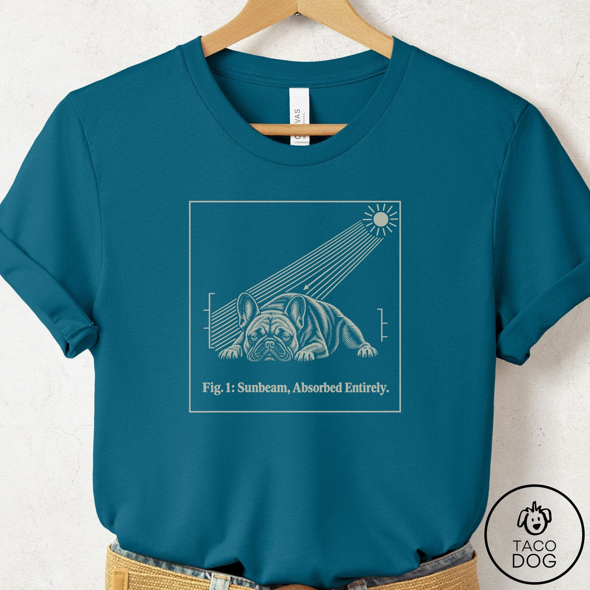 French Bulldog Frenchie Sunbeam T-Shirt Deep Teal Taco-Dog