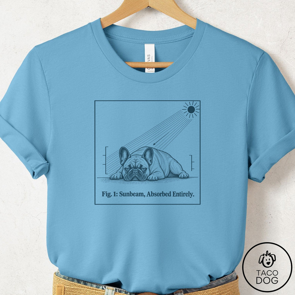 French Bulldog Frenchie Sunbeam T-Shirt Ocean Blue Taco-Dog