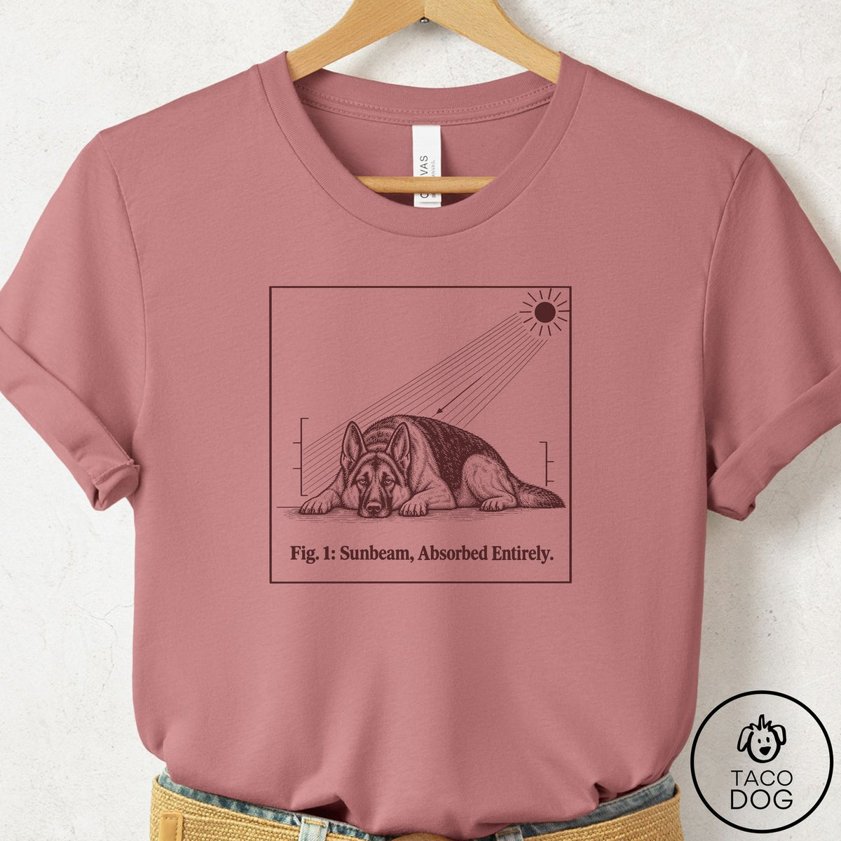 German Shepherd Sunbeam T-Shirt Mauve Taco-Dog