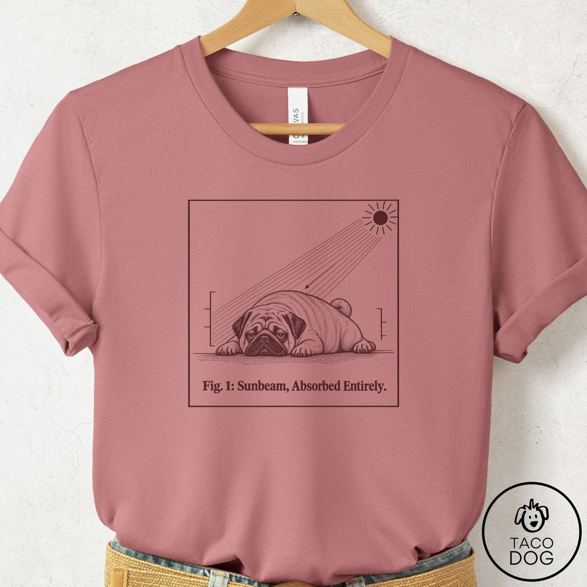 Pug Sunbeam T-Shirt Mauve Taco-Dog