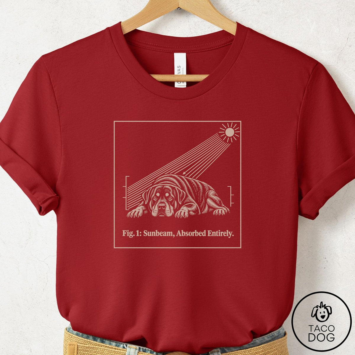 Rottweiler Sunbeam T-Shirt Canvas Red Taco-Dog