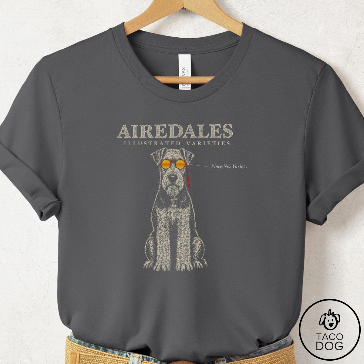 Airedale Sunglasses Field Guide T-Shirt Asphalt Taco-Dog