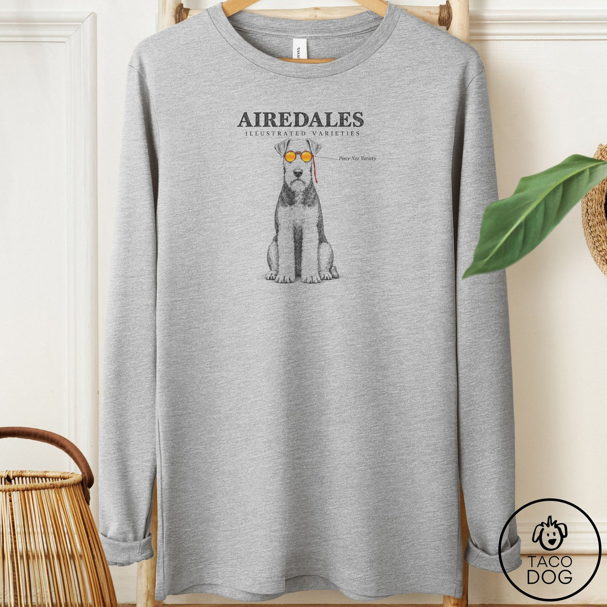 Airedale Sunglasses Field Guide Long Sleeve Tee Athletic Heather Taco-Dog