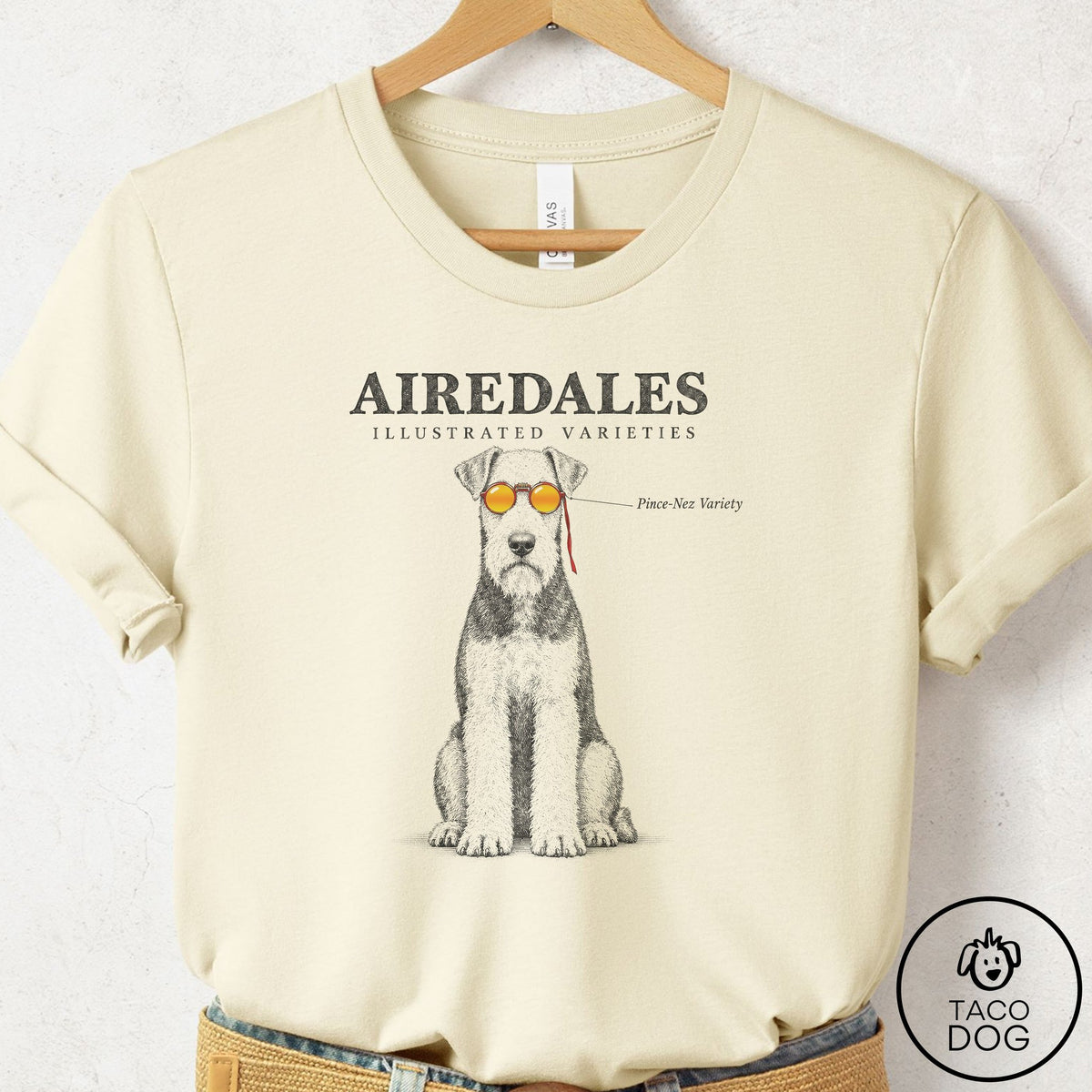 Airedale Sunglasses Field Guide T-Shirt Natural Taco-Dog