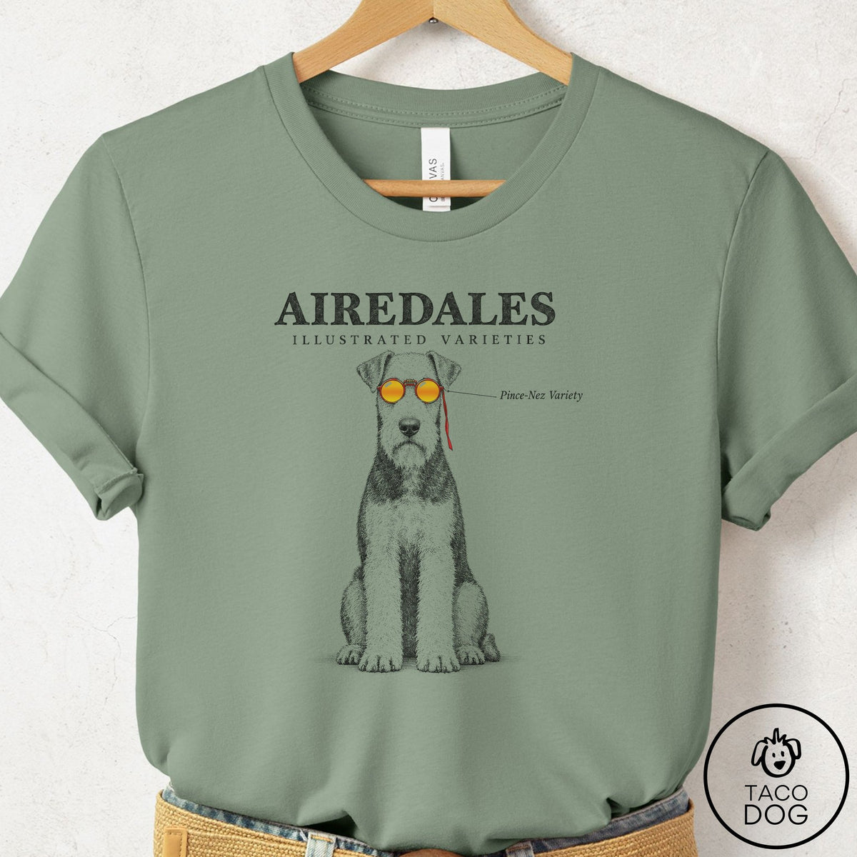 Airedale Sunglasses Field Guide T-Shirt Sage Taco-Dog