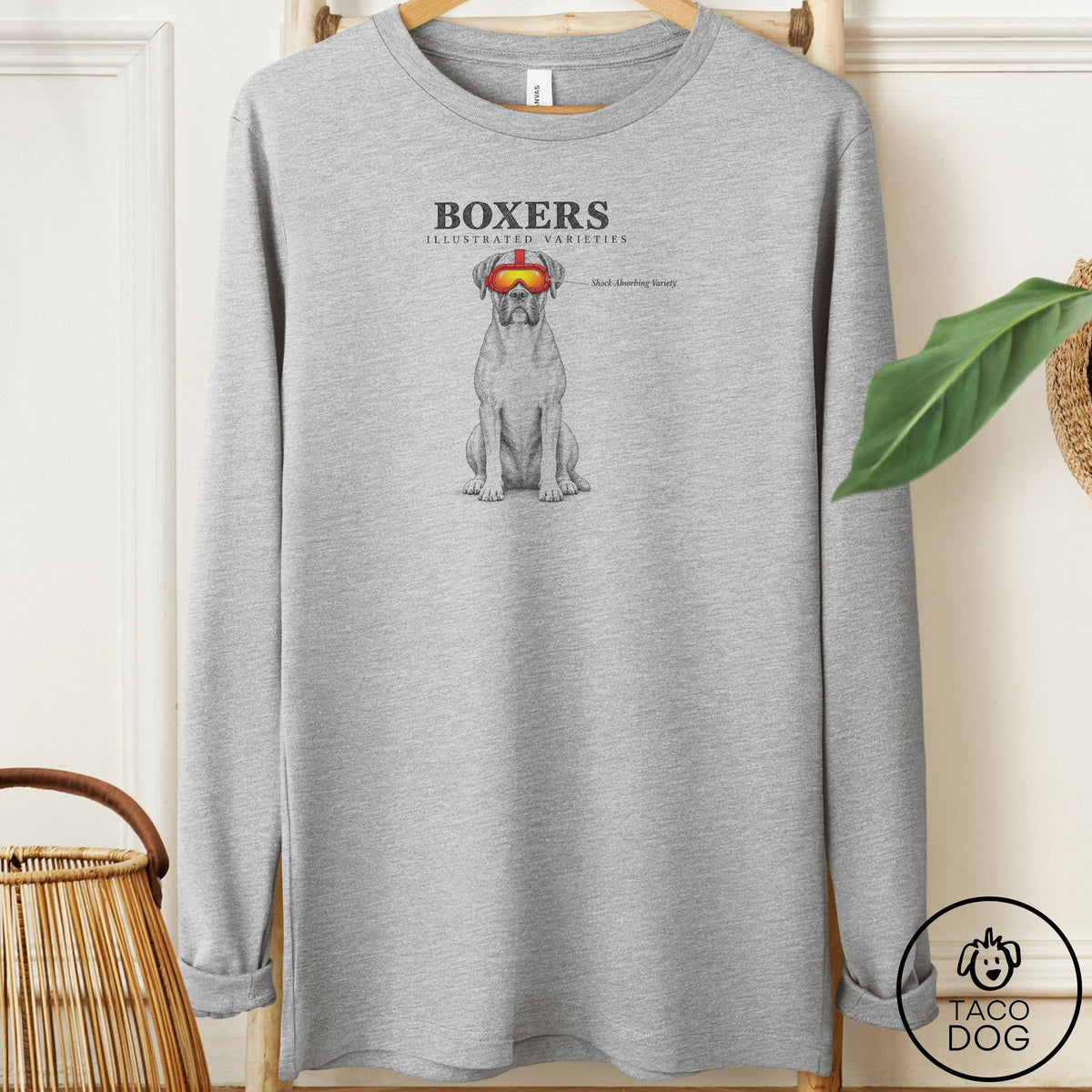 Boxer Sunglasses Field Guide Long Sleeve Tee Athletic Heather Taco-Dog