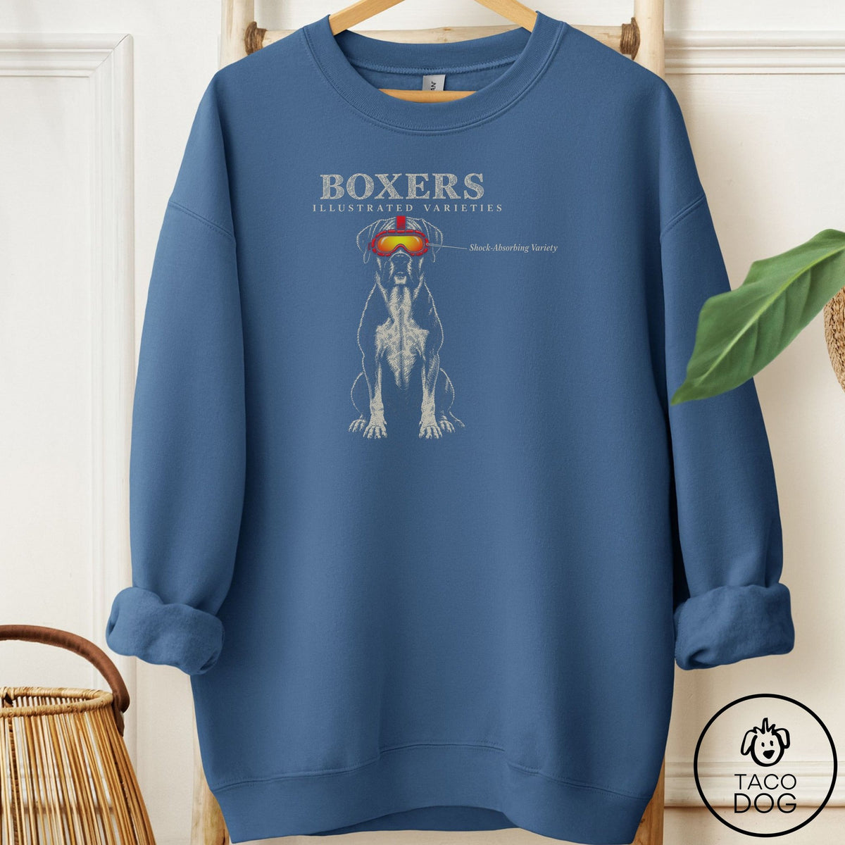 Boxer Sunglasses Field Guide Sweatshirt Indigo Blue Taco-Dog