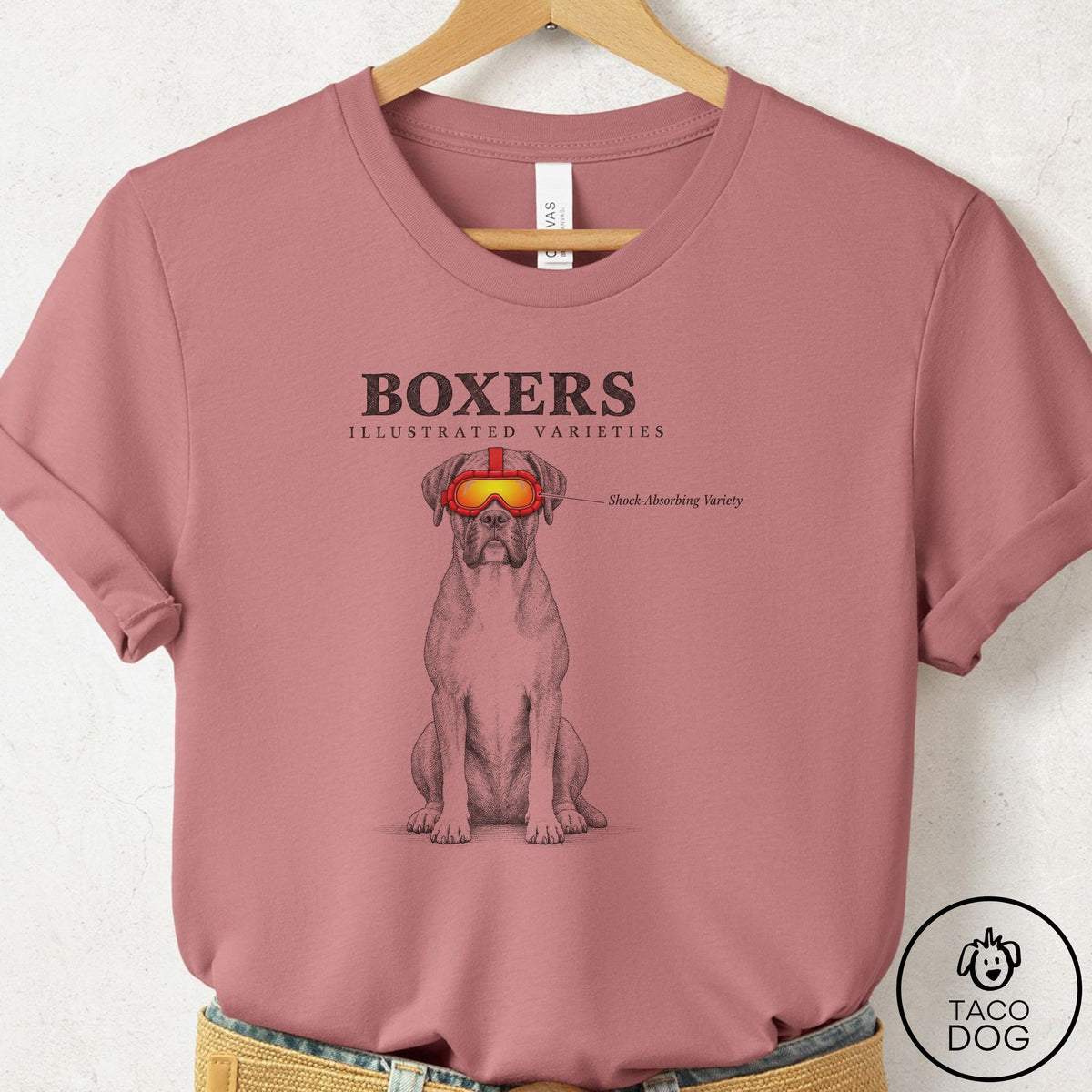 Boxer Sunglasses Field Guide T-Shirt Mauve Taco-Dog