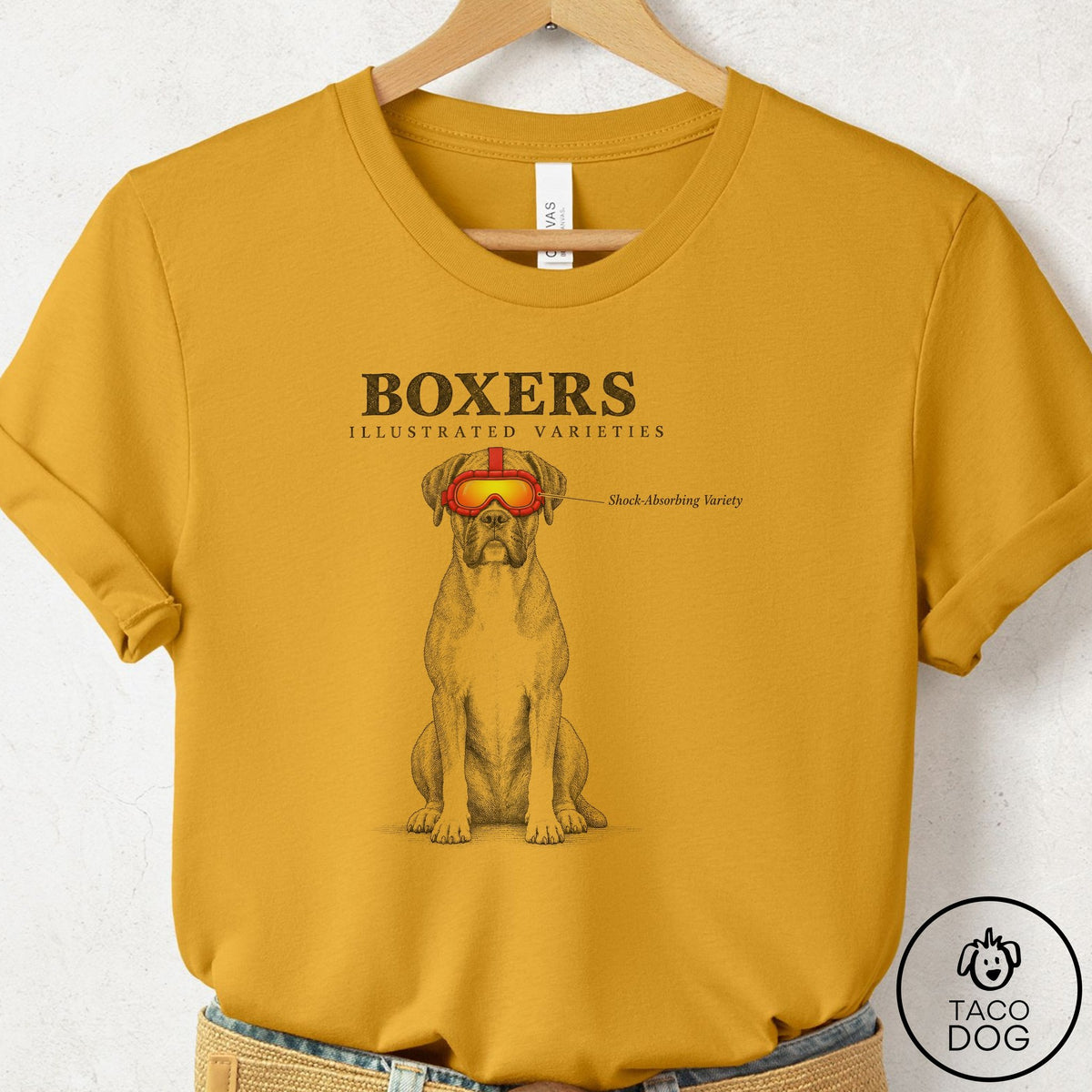 Boxer Sunglasses Field Guide T-Shirt Mustard Taco-Dog