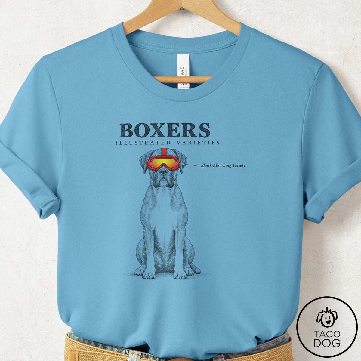 Boxer Sunglasses Field Guide T-Shirt Ocean Blue Taco-Dog