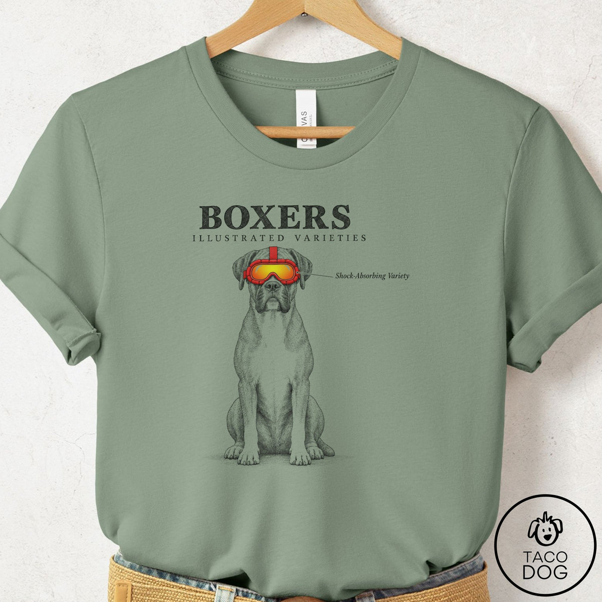 Boxer Sunglasses Field Guide T-Shirt Sage Taco-Dog