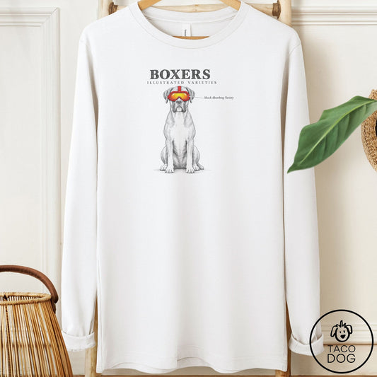 Boxer Sunglasses Field Guide Long Sleeve Tee White Taco-Dog
