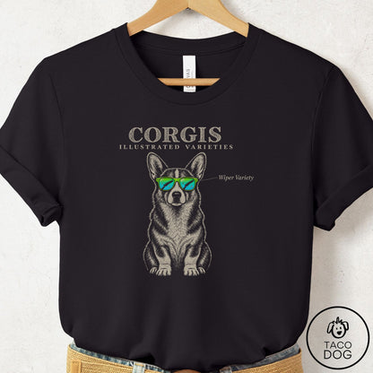 Corgi Sunglasses Field Guide T-Shirt Black Taco-Dog