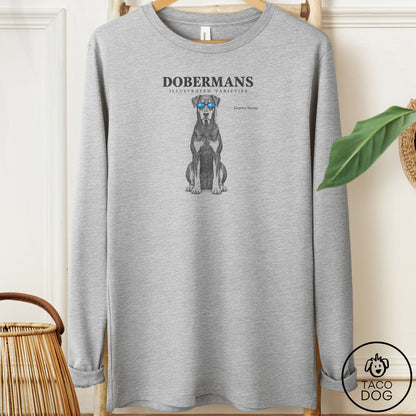 Doberman Sunglasses Field Guide Long Sleeve Tee Athletic Heather Taco-Dog