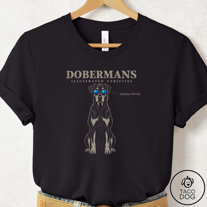 Doberman Sunglasses Field Guide T-Shirt Black Taco-Dog