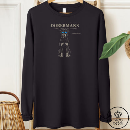 Doberman Sunglasses Field Guide Long Sleeve Tee Black Taco-Dog