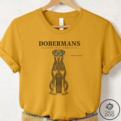 Doberman Sunglasses Field Guide T-Shirt Mustard Taco-Dog