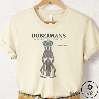 Doberman Sunglasses Field Guide T-Shirt Natural Taco-Dog