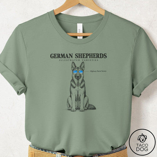 German Shepherd Sunglasses Field Guide T-Shirt Sage Taco-Dog