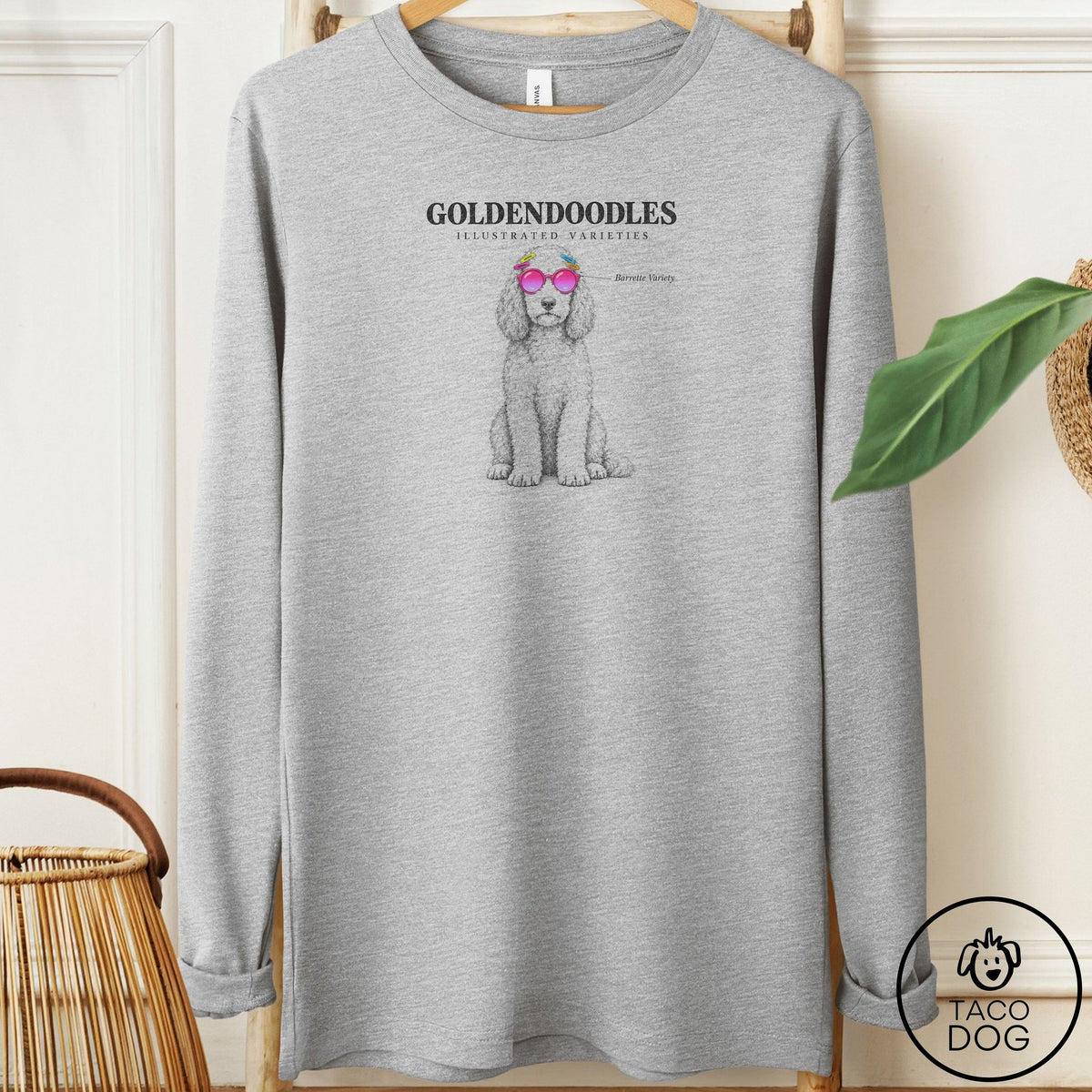 Doodle Sunglasses Field Guide Long Sleeve Tee Athletic Heather Taco-Dog