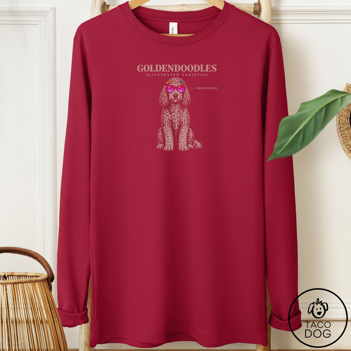 Doodle Sunglasses Field Guide Long Sleeve Tee Cardinal Taco-Dog