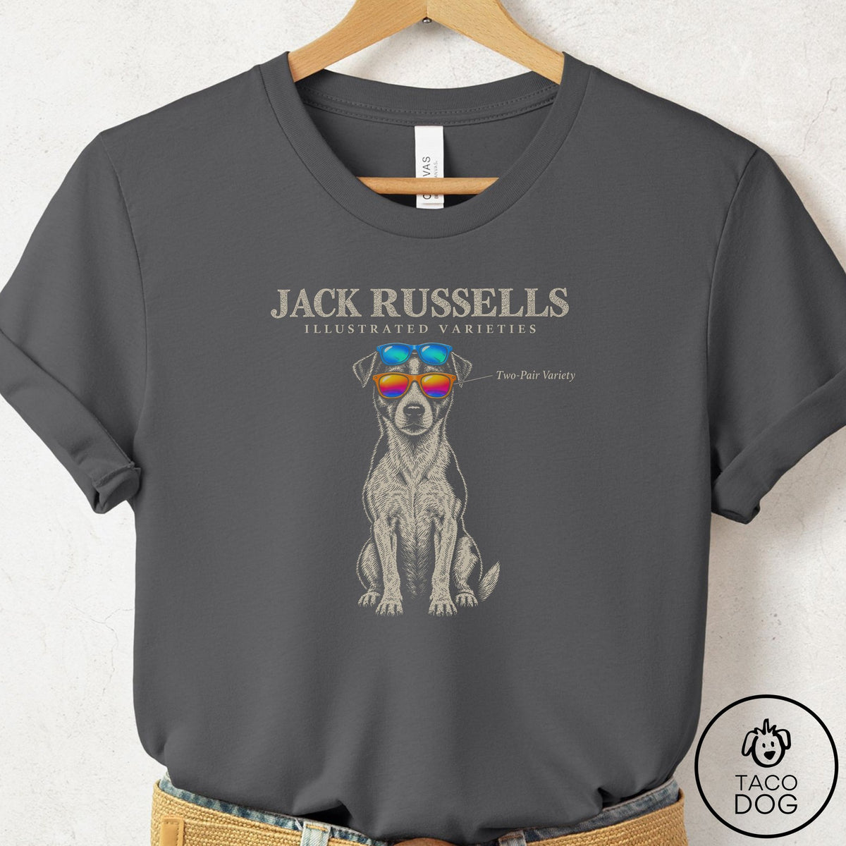 Jack Russell Sunglasses Field Guide T-Shirt Asphalt Taco-Dog