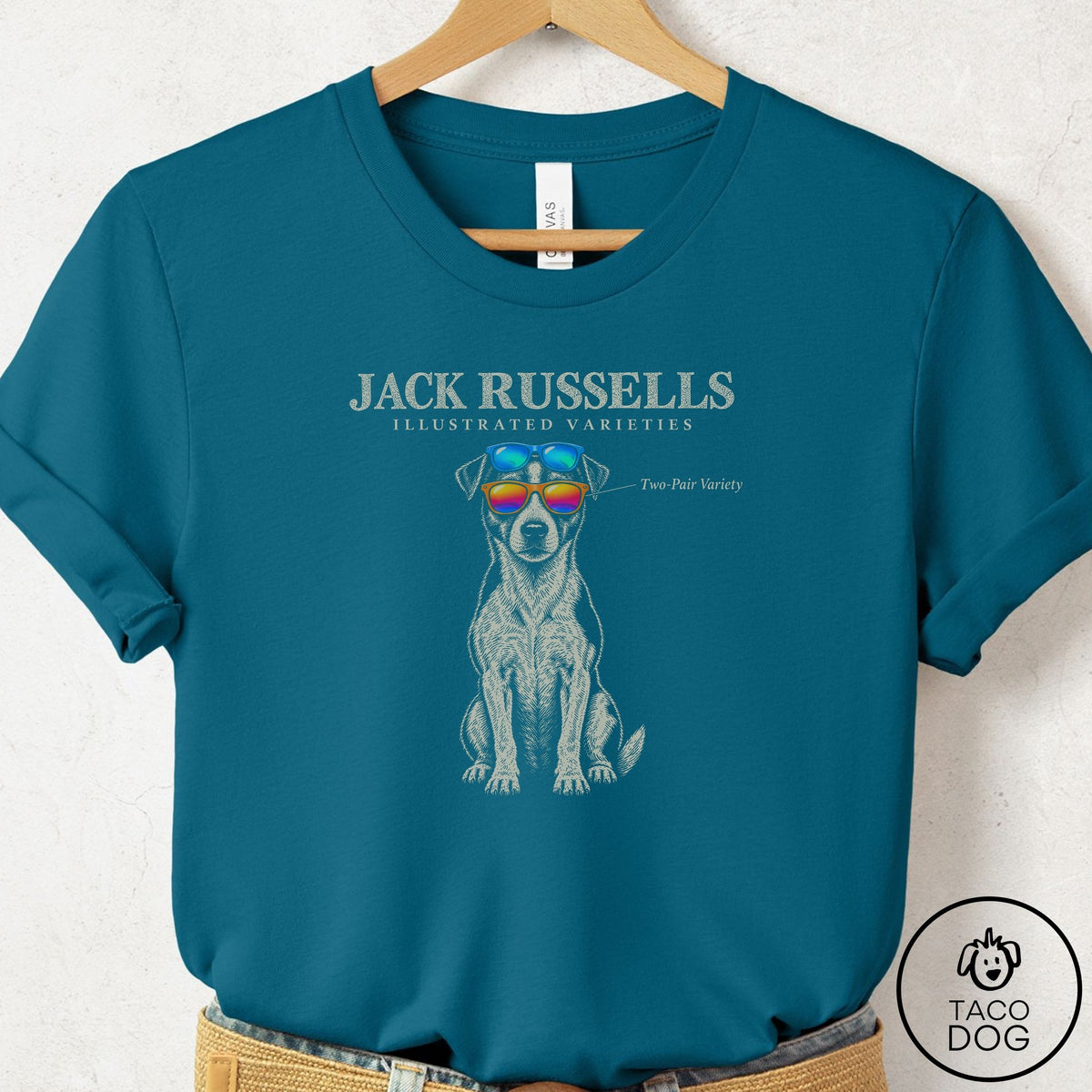 Jack Russell Sunglasses Field Guide T-Shirt Deep Teal Taco-Dog