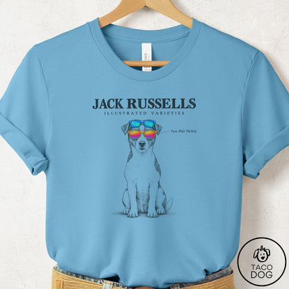 Jack Russell Sunglasses Field Guide T-Shirt Ocean Blue Taco-Dog