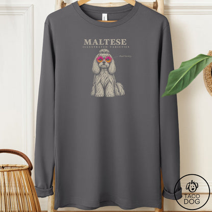 Maltese Sunglasses Field Guide Long Sleeve Tee Asphalt Taco-Dog