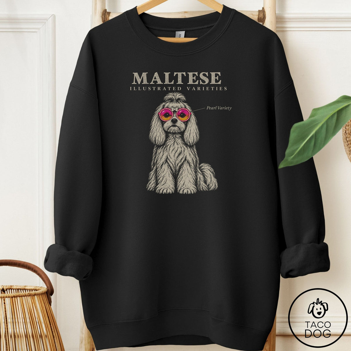 Maltese Sunglasses Field Guide Sweatshirt Black Taco-Dog